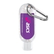 aerial view a unscented sanitizer scent & silver tone carabiner & orange moisture bead 1.9 oz single color moisture bead sanitizer in clear bottle with carabiner, image 1 of 2