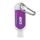 aerial view a unscented sanitizer scent & silver tone carabiner & red moisture bead 1.9 oz single color moisture bead sanitizer in clear bottle with carabiner, image 1 of 2