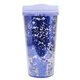 aerial view a clear with blue glitter 17 oz glamour glitter tumbler, image 1 of 2
