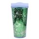 aerial view a clear with green glitter 17 oz glamour glitter tumbler, image 1 of 2