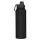 aerial view a black 32 oz memphis sports water bottle with screw top on cap, image 1 of 2