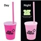 a pink 12 oz nite glow stadium custom tumbler cup / straw / lid set