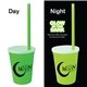 a neon green 12 oz nite glow stadium custom tumbler cup / straw / lid set