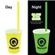 a neon yellow 12 oz nite glow stadium custom tumbler cup / straw / lid set