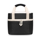 aerial view a black bento cooler handbag with lunch compartment, image 1 of 7