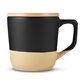 aerial view a black 16.5oz boston ceramic mug with wood lid, image 1 of 8