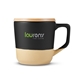 aerial view a black 16.5oz boston ceramic mug with wood lid, image 1 of 5