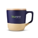 aerial view a blue-cobalt 16.5oz boston ceramic mug with wood lid, image 1 of 5