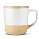 aerial view a white 16.5oz boston ceramic mug with wood lid, image 1 of 8