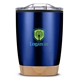 aerial view a blue-reflex 12 oz symmetry tumbler with bamboo base, image 1 of 8