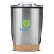 aerial view a silver 12 oz symmetry tumbler with bamboo base, image 1 of 8