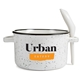 aerial view a white campfire 20 oz ceramic soup bowl with spoon, image 1 of 6