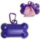 aerial view a purple dog bone shaped waste bag dispenser w / metal carabiner, image 1 of 2