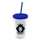 a clear bottle & translucent blue lid & translucent blue straw 16 oz double - wall insulated transparent tumbler