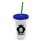 a clear bottle & translucent blue lid & translucent green straw 16 oz double - wall insulated transparent tumbler