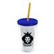 a clear bottle & translucent blue lid & translucent orange straw 16 oz double - wall insulated transparent tumbler
