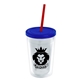 a clear bottle & translucent blue lid & translucent red straw 16 oz double - wall insulated transparent tumbler