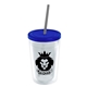 a clear bottle & translucent blue lid & smoke straw 16 oz double - wall insulated transparent tumbler