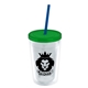 a clear bottle & translucent green lid & translucent blue straw 16 oz double - wall insulated transparent tumbler
