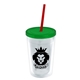 a clear bottle & translucent green lid & translucent red straw 16 oz double - wall insulated transparent tumbler