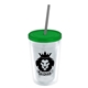 a clear bottle & translucent green lid & smoke straw 16 oz double - wall insulated transparent tumbler