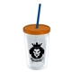 a clear bottle & translucent orange lid & translucent blue straw 16 oz double - wall insulated transparent tumbler