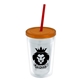 a clear bottle & translucent orange lid & translucent red straw 16 oz double - wall insulated transparent tumbler