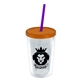 a clear bottle & translucent orange lid & translucent violet straw 16 oz double - wall insulated transparent tumbler
