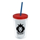 a clear bottle & translucent red lid & translucent blue straw 16 oz double - wall insulated transparent tumbler
