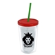 a clear bottle & translucent red lid & translucent green straw 16 oz double - wall insulated transparent tumbler