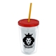 a clear bottle & translucent red lid & translucent orange straw 16 oz double - wall insulated transparent tumbler