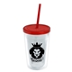 a clear bottle & translucent red lid & translucent red straw 16 oz double - wall insulated transparent tumbler