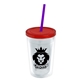 a clear bottle & translucent red lid & translucent violet straw 16 oz double - wall insulated transparent tumbler