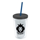 a clear bottle & smoke lid & translucent blue straw 16 oz double - wall insulated transparent tumbler