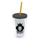 a clear bottle & smoke lid & translucent orange straw 16 oz double - wall insulated transparent tumbler