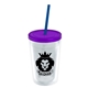 a clear bottle & translucent violet lid & translucent blue straw 16 oz double - wall insulated transparent tumbler