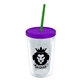 a clear bottle & translucent violet lid & translucent green straw 16 oz double - wall insulated transparent tumbler