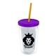 a clear bottle & translucent violet lid & translucent orange straw 16 oz double - wall insulated transparent tumbler