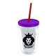 a clear bottle & translucent violet lid & translucent red straw 16 oz double - wall insulated transparent tumbler