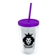 a clear bottle & translucent violet lid & translucent violet straw 16 oz double - wall insulated transparent tumbler