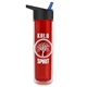 a transparent red bottle & black/blue spout lid the chiller - 16 oz double wall insulated bottle with flip straw lid
