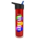 a black with blue spout lid & transparent red bottle the chiller - 16 oz double wall insulated bottle with flip straw lid and digital imprint