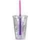 aerial view a clear tumbler & pink to purple straw 16 oz victory acrylic tumbler with mood(tm) straw, image 1 of 2