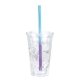 aerial view a clear tumbler & blue to purple straw 16 oz victory acrylic tumbler with mood(tm) straw, image 1 of 2