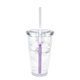 aerial view a clear tumbler & frosted to purple straw 16 oz victory acrylic tumbler with mood(tm) straw, image 1 of 2