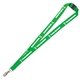 aerial view a green 3/4 silkscreen lanyard with bulldog or swivel clip and free breakaway release, image 1 of 2