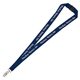 a navy 3/4 silkscreen lanyard with bulldog or swivel clip and free breakaway release