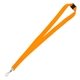 aerial view a orange 3/4 silkscreen lanyard with bulldog or swivel clip and free breakaway release, image 1 of 2