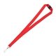aerial view a red 3/4 silkscreen lanyard with bulldog or swivel clip and free breakaway release, image 1 of 2