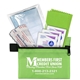 aerial view a green w/matching color microfiber 11 pcs antiseptic and protective health living pack in zipper pouch, image 1 of 3